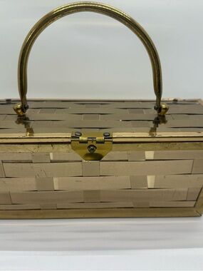 Brass Woven Metal Top-Handle Evening Bag